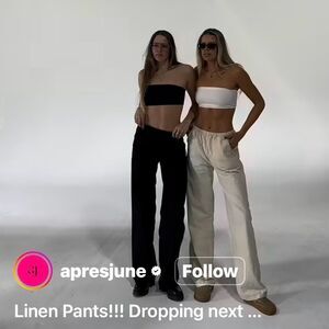 Apres June Women's Size Medium Tall NWT Black Linen Cotton Straight Leg Pants